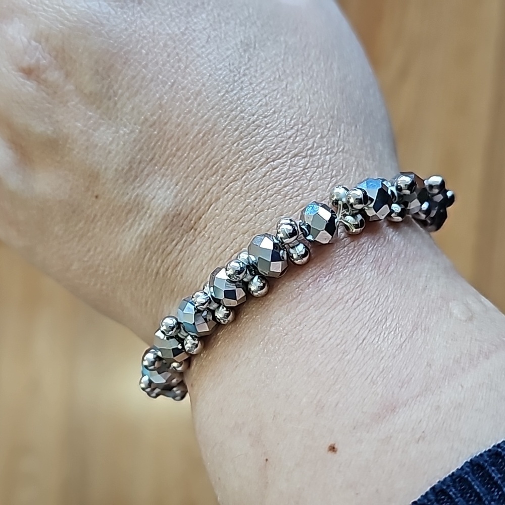 Faceted Beaded Stretch Bracelet - Hematite - Picture 2 of 3